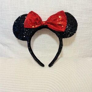 Disney Sequin Black Ears with Red Bow Headband